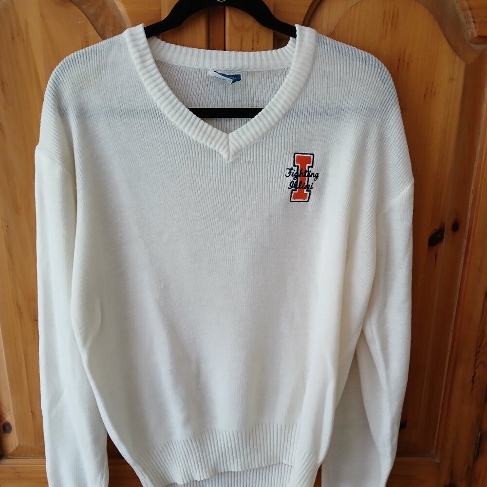 Vintage Champion University of Illinois Sweater, XL, 60s 70s V neck Knit College